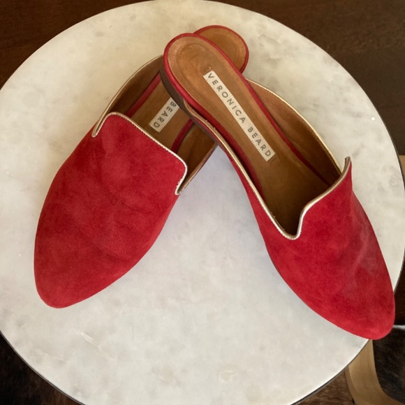 Veronica Beard,Grayson Red Suede Mules, Leather, Gold Trimmed, Size 36EU, Italy - Picture 4 of 7